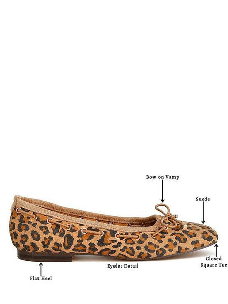Rag Company bow ballerina flats for women in leopard print with bow on vamp and closed square toe