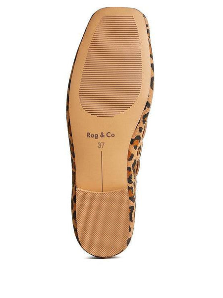 Bottom view of Rag Company bow ballerina flats for women featuring leopard print sole design