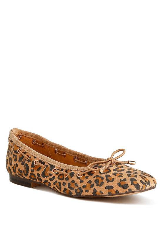 Rag Company leopard print bow ballerina flats for women with soft sole and bow detail