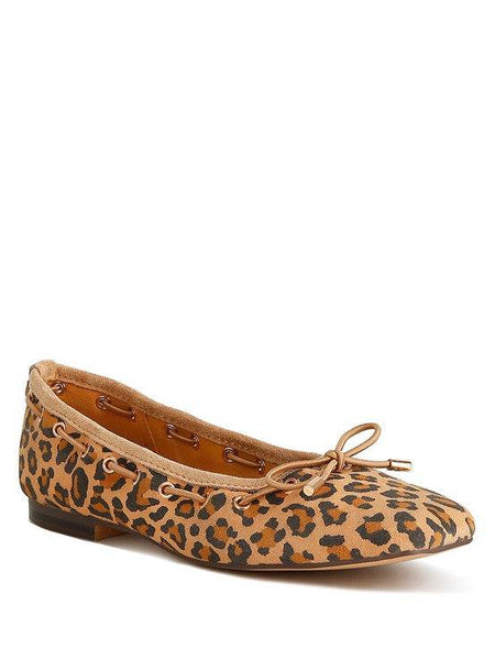 Rag Company leopard print bow ballerina flats for women with soft sole and bow detail