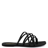Babe Beachwear chic metallic flat slip-ons black sandals with multiple thin straps