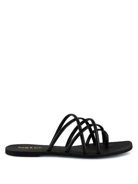 Babe Beachwear chic metallic flat slip-ons black sandals with multiple thin straps