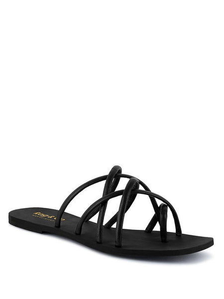 Babe Beachwear black chic metallic flat slip-ons sandal with multiple thin straps and flat sole
