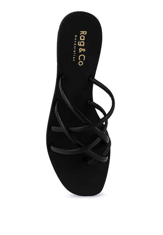Babe Beachwear chic metallic flat slip-ons black strappy sandals with flat sole