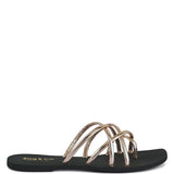 Babe Beachwear chic metallic flat slip-ons with black sole and shiny rose gold straps