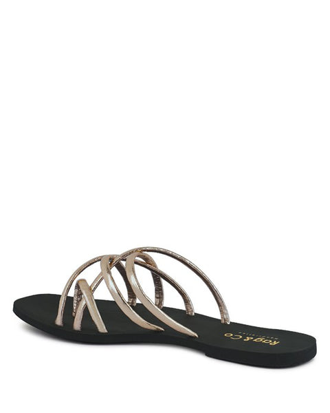 Babe Beachwear chic metallic flat slip-ons sandals with multiple thin straps and black sole