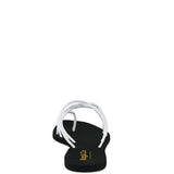 Babe Beachwear black sandals with white straps chic metallic flat slip-ons for casual wear