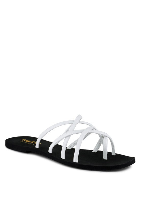 Babe Beachwear chic metallic flat slip-ons sandals with black sole and white crisscross straps