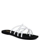 Babe Beachwear chic metallic flat slip-ons sandals with black sole and white crisscross straps