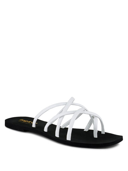 Babe Beachwear chic metallic flat slip-ons sandals with black sole and white crisscross straps