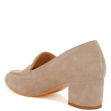 Rag Company beige genuine suede dressy loafers with block heel for elegant style