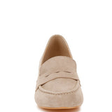 Rag Company beige genuine suede dressy loafers with classic stitching and low heel