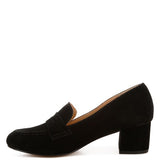 Rag Company black genuine suede dressy loafers with block heel for formal wear