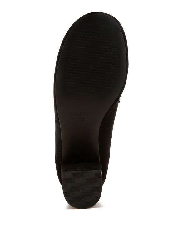 Bottom sole view of Rag Company genuine suede dressy loafers in black with textured grip