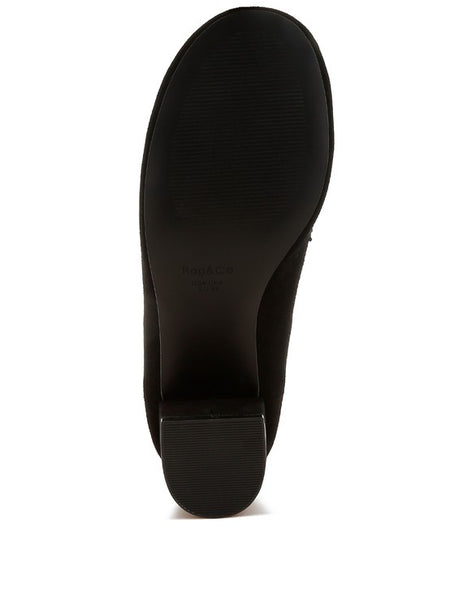 Bottom sole view of Rag Company genuine suede dressy loafers in black with textured grip