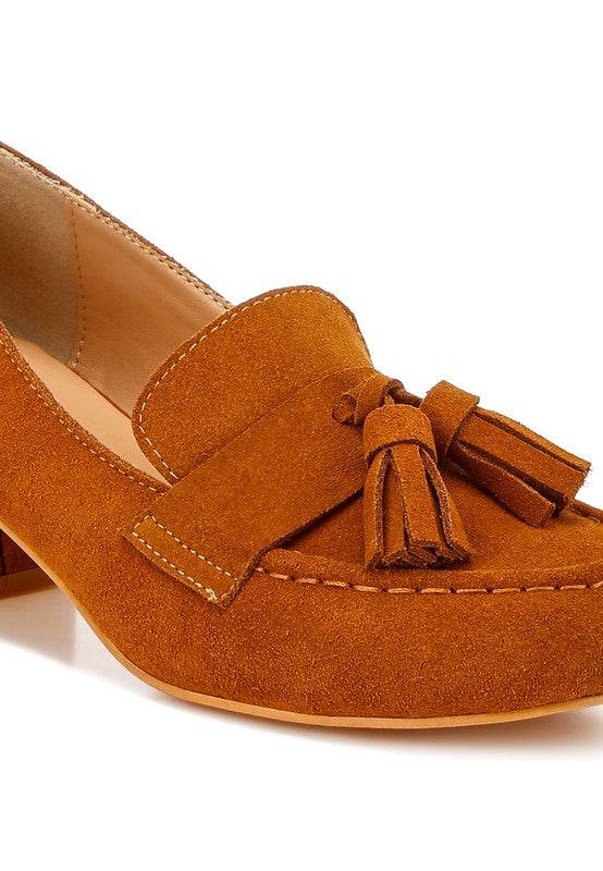 Rag Company Genuine Suede Loafers with Aloha Tassel Detail in brown suede with stitched moc toe