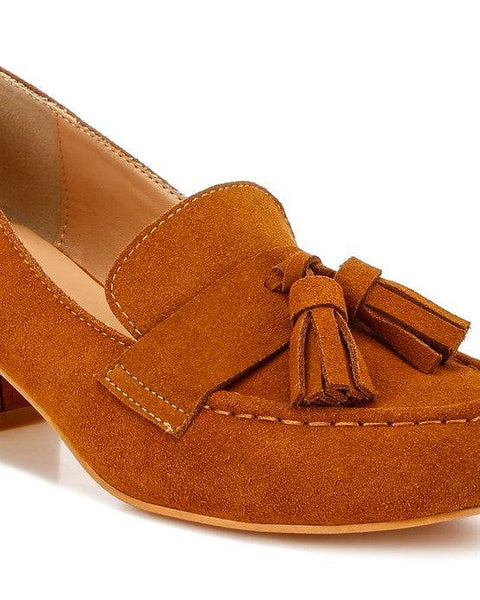 Rag Company Genuine Suede Loafers with Aloha Tassel Detail in brown suede with stitched moc toe
