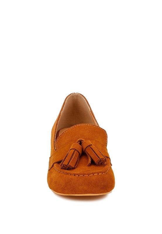 Rag Company Genuine Suede Loafers with Aloha Tassel Detail in brown suede front view