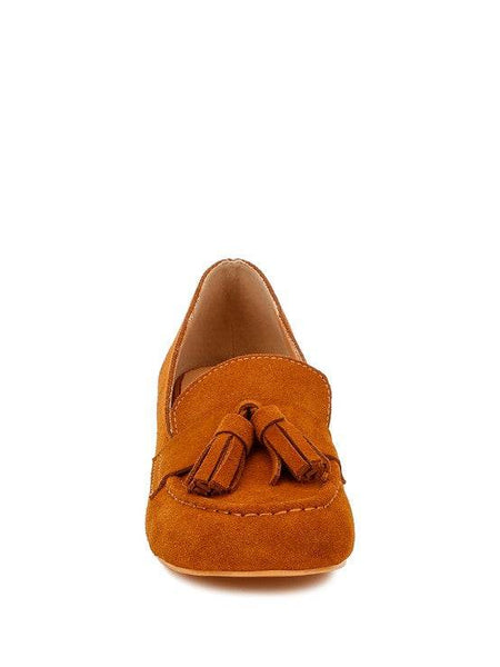 Rag Company Genuine Suede Loafers with Aloha Tassel Detail in brown suede front view