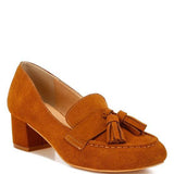 Genuine Suede Loafers with Aloha Tassel Detail by Rag Company in rich brown with block heel