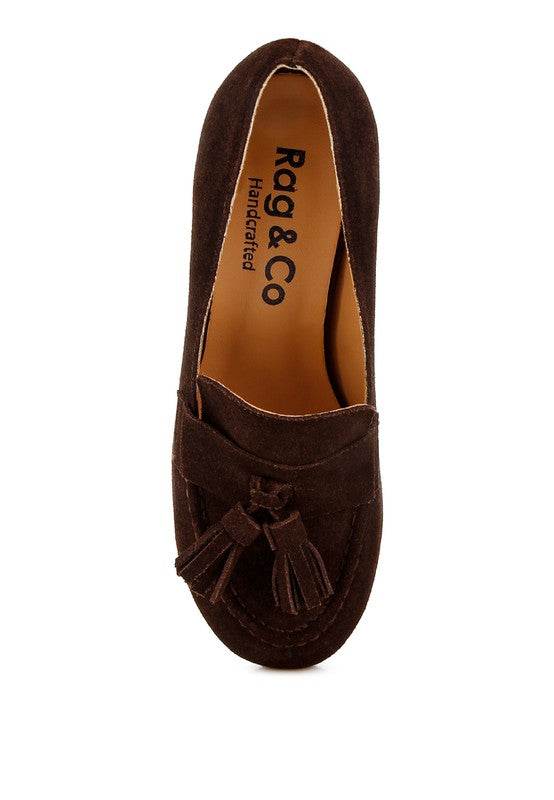 Genuine Suede Loafers with Aloha Tassel Detail in dark brown handcrafted by Rag Company