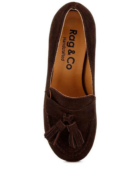 Genuine Suede Loafers with Aloha Tassel Detail in dark brown handcrafted by Rag Company