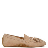 Rag Company kipstar leather loafers in beige suede with tassel detail and textured sole