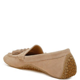 Rag Company kipstar leather loafers in beige suede with tassel detail and textured rubber sole