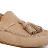 Rag Company kipstar leather loafers beige suede tassel moccasin style shoe