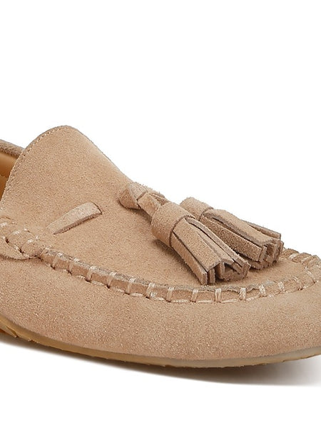 Rag Company kipstar leather loafers beige suede tassel moccasin style shoe