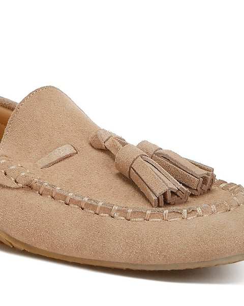 Rag Company kipstar leather loafers beige suede tassel moccasin style shoe