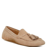 Rag Company kipstar leather loafers in beige with tassel detail and textured sole