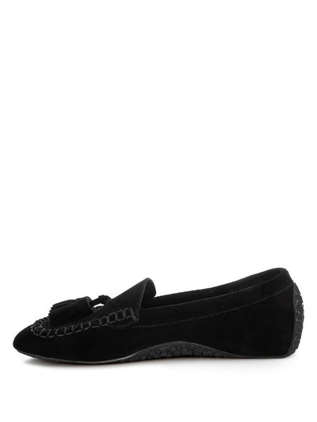 Rag Company black kipstar leather loafers with tassel detail and stitched moccasin design