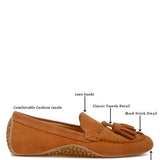 Rag Company kipstar leather loafers in brown suede with tassels and comfortable cushioned insole