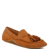Rag Company kipstar leather loafers in tan suede with tassel detail and stitched moccasin design