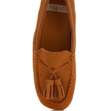 Rag Company kipstar leather loafers in brown suede with tassel detail and stitched design