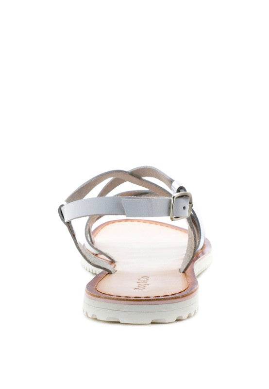 Babe Beachwear leather beach sandals for women with white straps and adjustable buckle