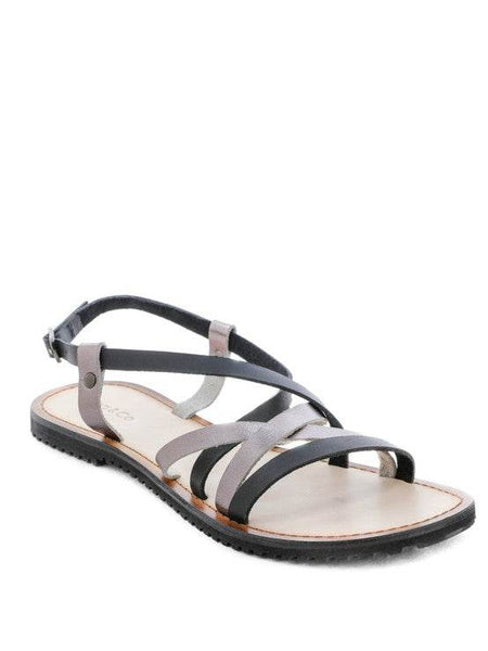 Babe Beachwear leather beach sandals for women in black and gray with adjustable ankle strap