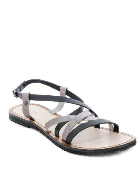 Babe Beachwear leather beach sandals for women in black and gray with adjustable ankle strap
