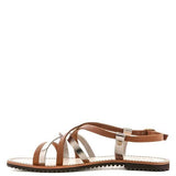Babe Beachwear leather beach sandals for women featuring brown and silver straps with a buckle closure