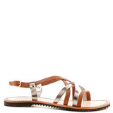 Babe Beachwear leather beach sandals for women with brown and metallic straps and adjustable buckle