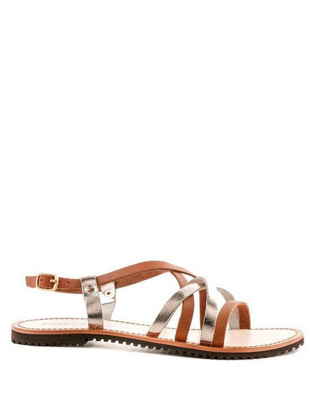 Babe Beachwear leather beach sandals for women with brown and metallic straps and adjustable buckle