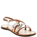 Babe Beachwear leather beach sandals for women with brown and metallic silver straps and adjustable buckle