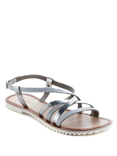 Babe Beachwear leather beach sandals for women with silver straps and buckle closure