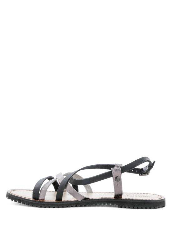 Babe Beachwear black leather beach sandals for women with adjustable ankle straps