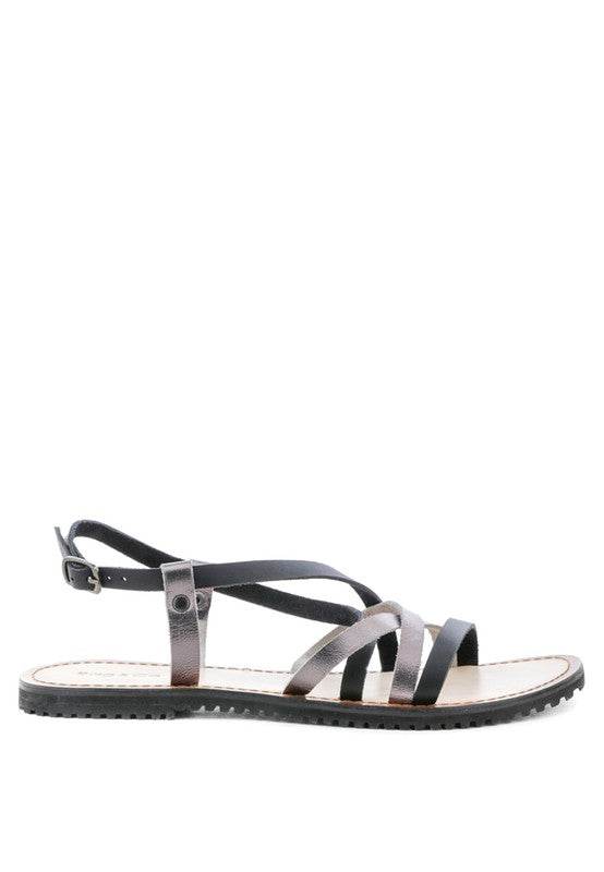 Babe Beachwaer leather beach sandals for women with black and brown straps and adjustable buckle