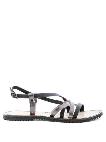 Babe Beachwaer leather beach sandals for women with black and brown straps and adjustable buckle