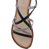 Babe Beachwear leather beach sandals for women with black and gray crisscross straps and tan sole