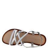 Babe Beachwaer silver leather beach sandals for women with crisscross straps and ankle buckle