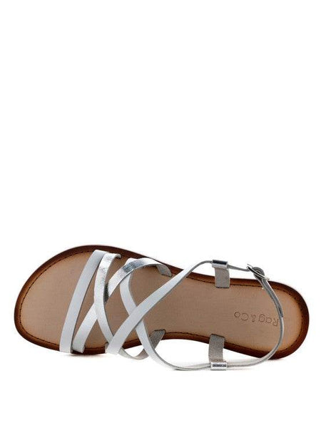 Babe Beachwaer silver leather beach sandals for women with crisscross straps and ankle buckle